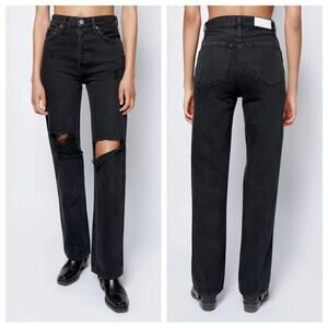 re/done - high rise loose jeans straight leg button-fly distressed holes revolve